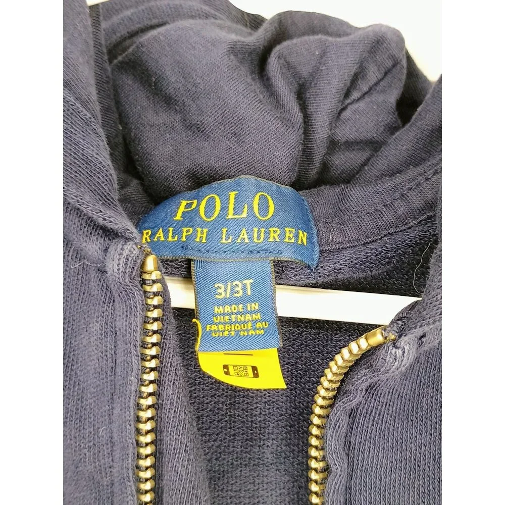 Ralph Lauren Polo Kids Navy Full-Zip Hoodie With Kangaroo Pockets & Multicolor L